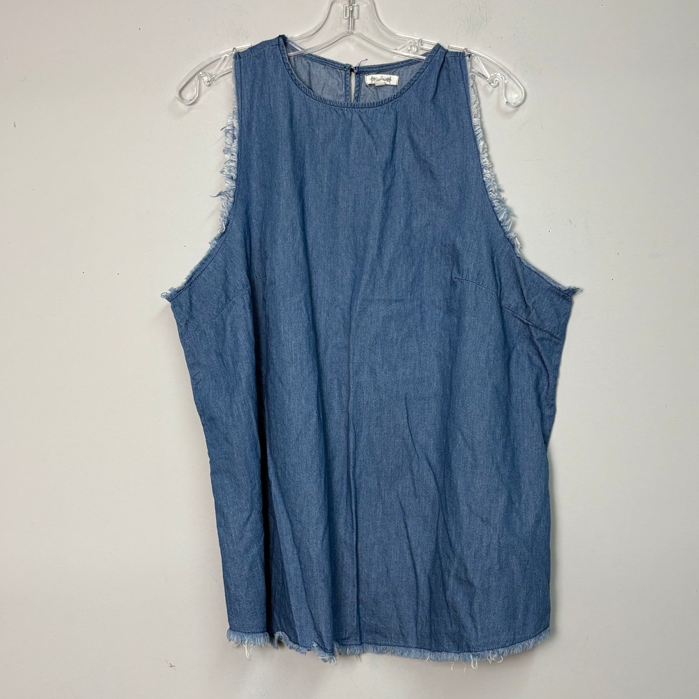 Tea & Rose Blue Chambray Sleeveless Tank Top Frayed Hem Plus Size 3X Women